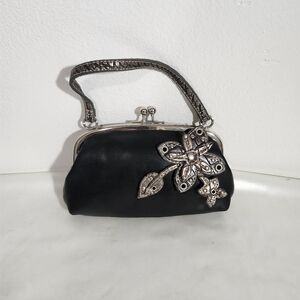 Black Floral Accent Habdheld Handbag